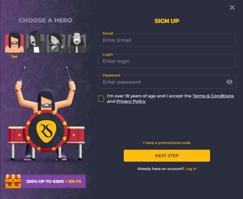 Registrace a přihlášení k účtu Rolling Slots Casino