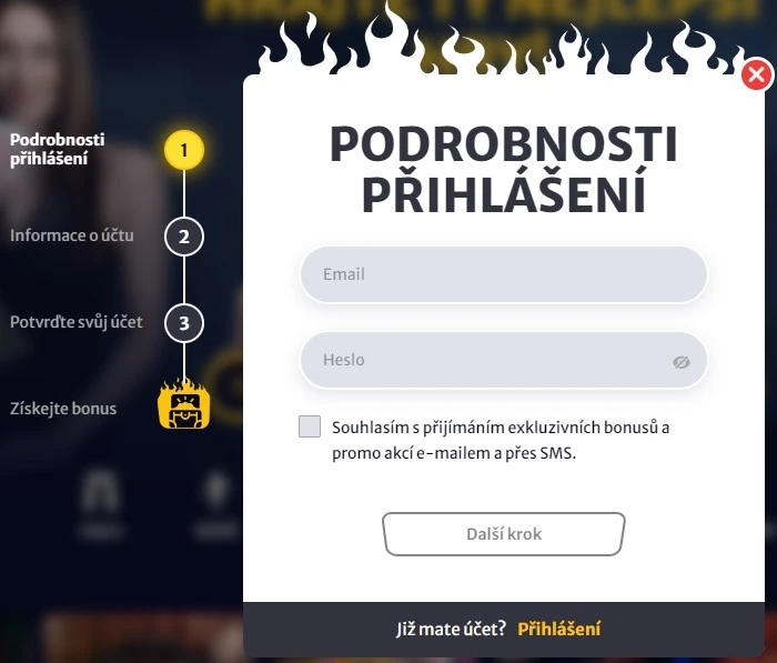 Registrace na webových stránkách kasina a ověření účtu