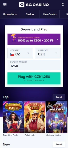 Mobilní verze SG casino